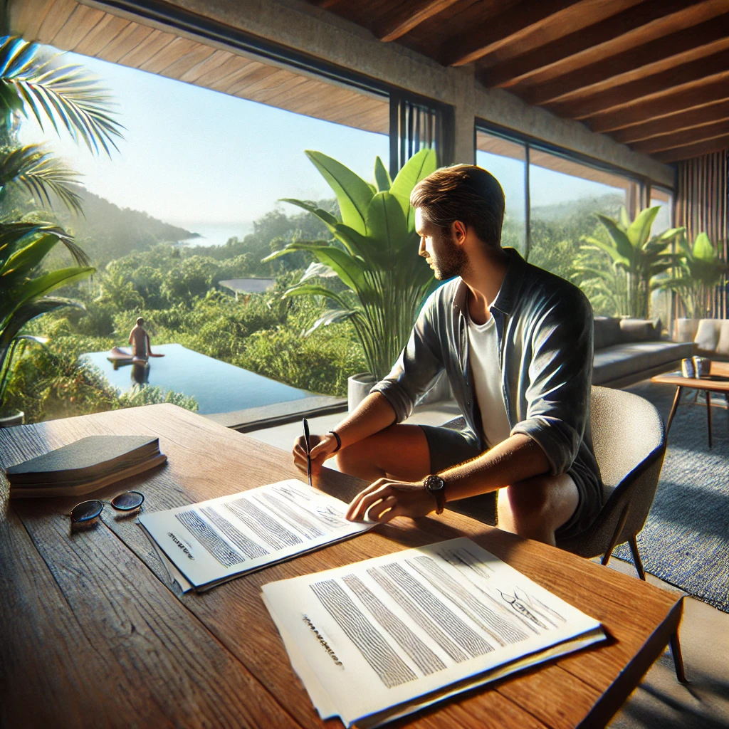 Image of a man comparing property management agreements in Costa Rica