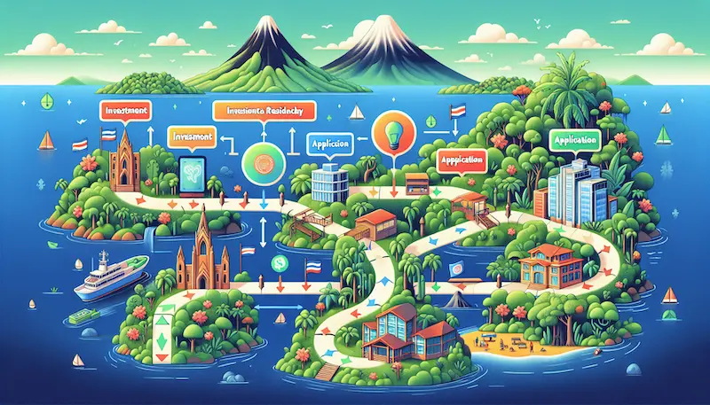 A visual representation of the Inversionista (Investor) Residency process in Costa Rica, emphasizing the steps involved.